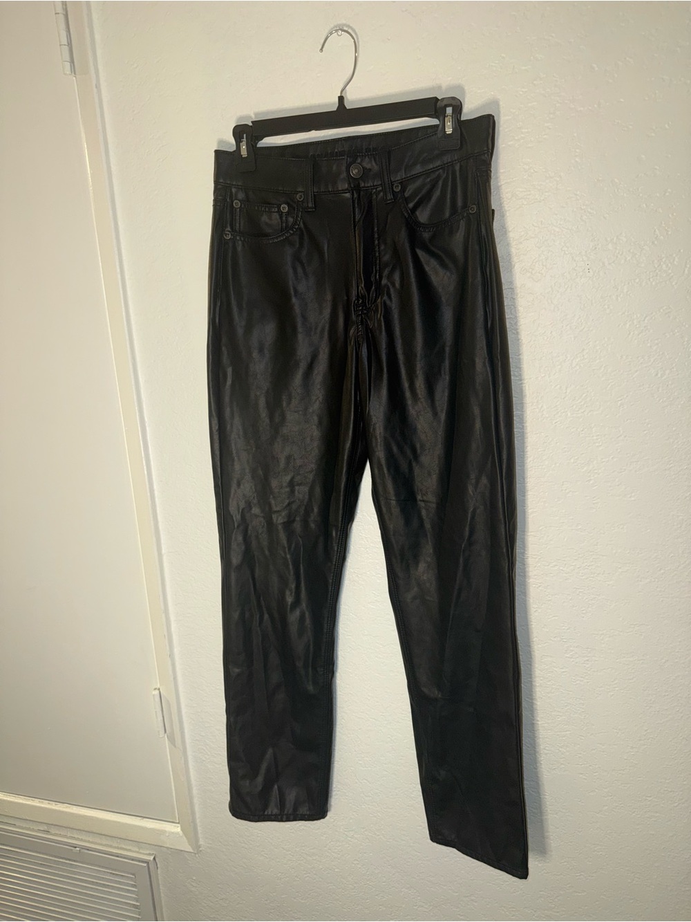 American Eagle Outfitters Men's Black Faux Leather Straight Leg Pants